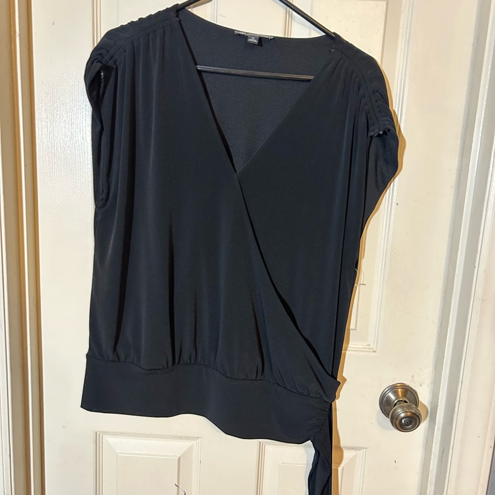 INC International Concepts Black Wrap Blouse